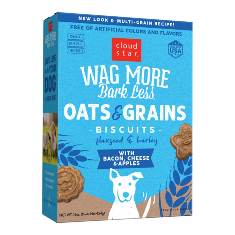 Cloud Star Wag More Bark Less Oats & Grains Biscuits with Bacon, Cheese & Apples Crunchy Dog Treats 16-oz, Kwik Pets
