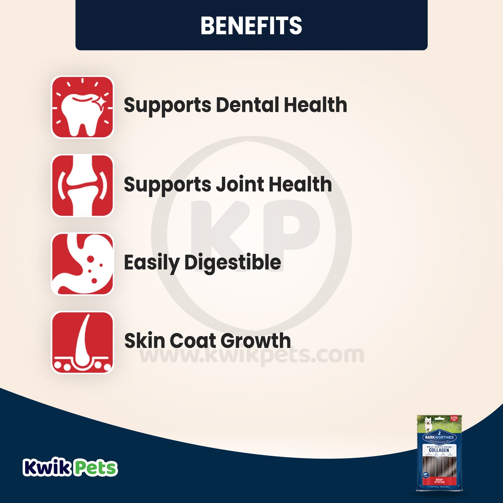 Benefits of Barkworthies 6" Plain Collagen Beef Stick Dog Chews 8 Count