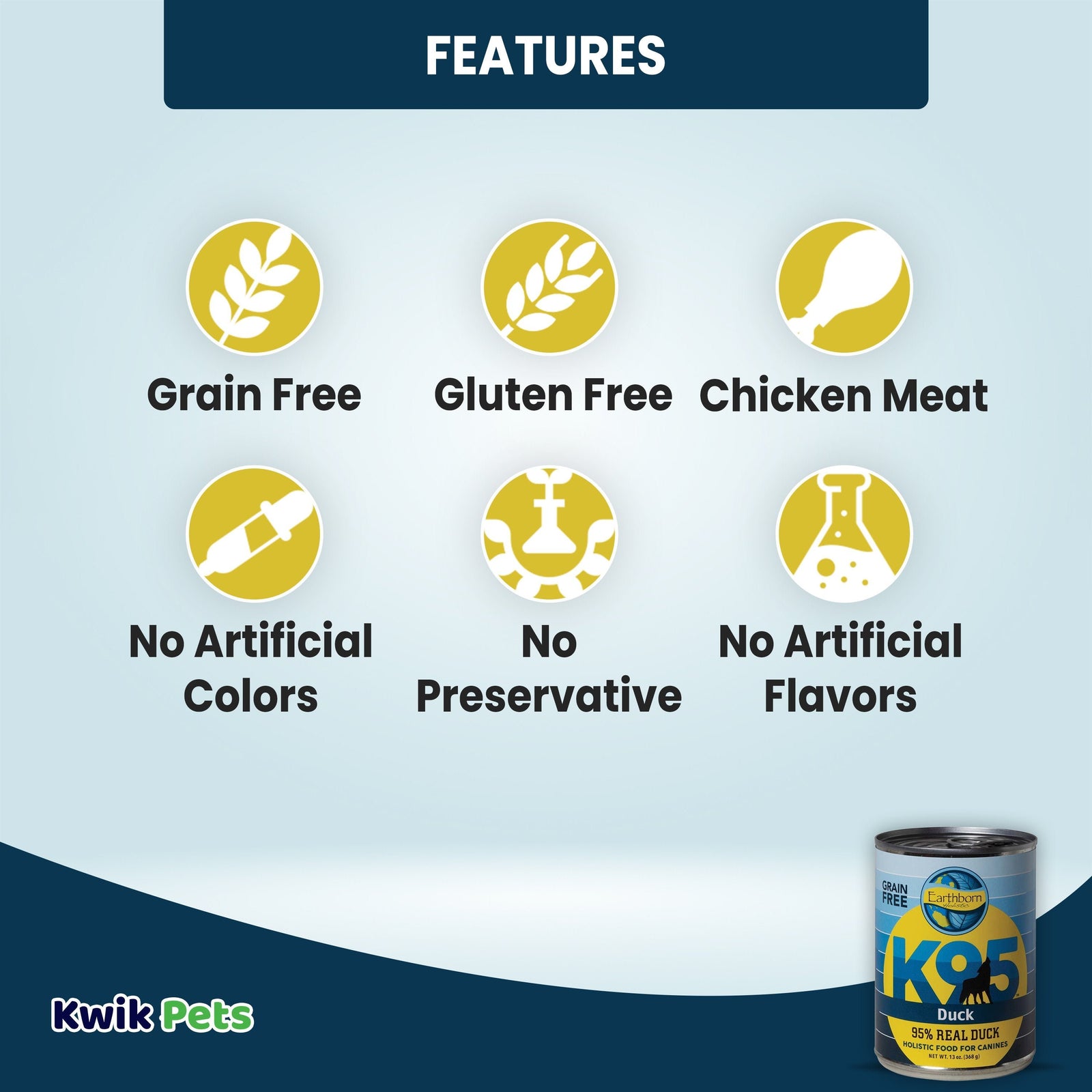 Features of Earthborn Holistic K95 Grain-Free Meat Protein Wet Dog Food Duck 13-oz