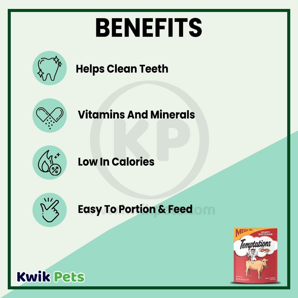 Benefits - Temptations Classics Crunchy & Soft Adult Cat Treats Hearty Beef 6.3-oz