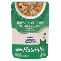 Natural Balance Pet Foods Original Ultra Platefulls Morsels in Gravy Grain Free Adult Wet Cat Food Pouch Chicken & Giblets 3-oz