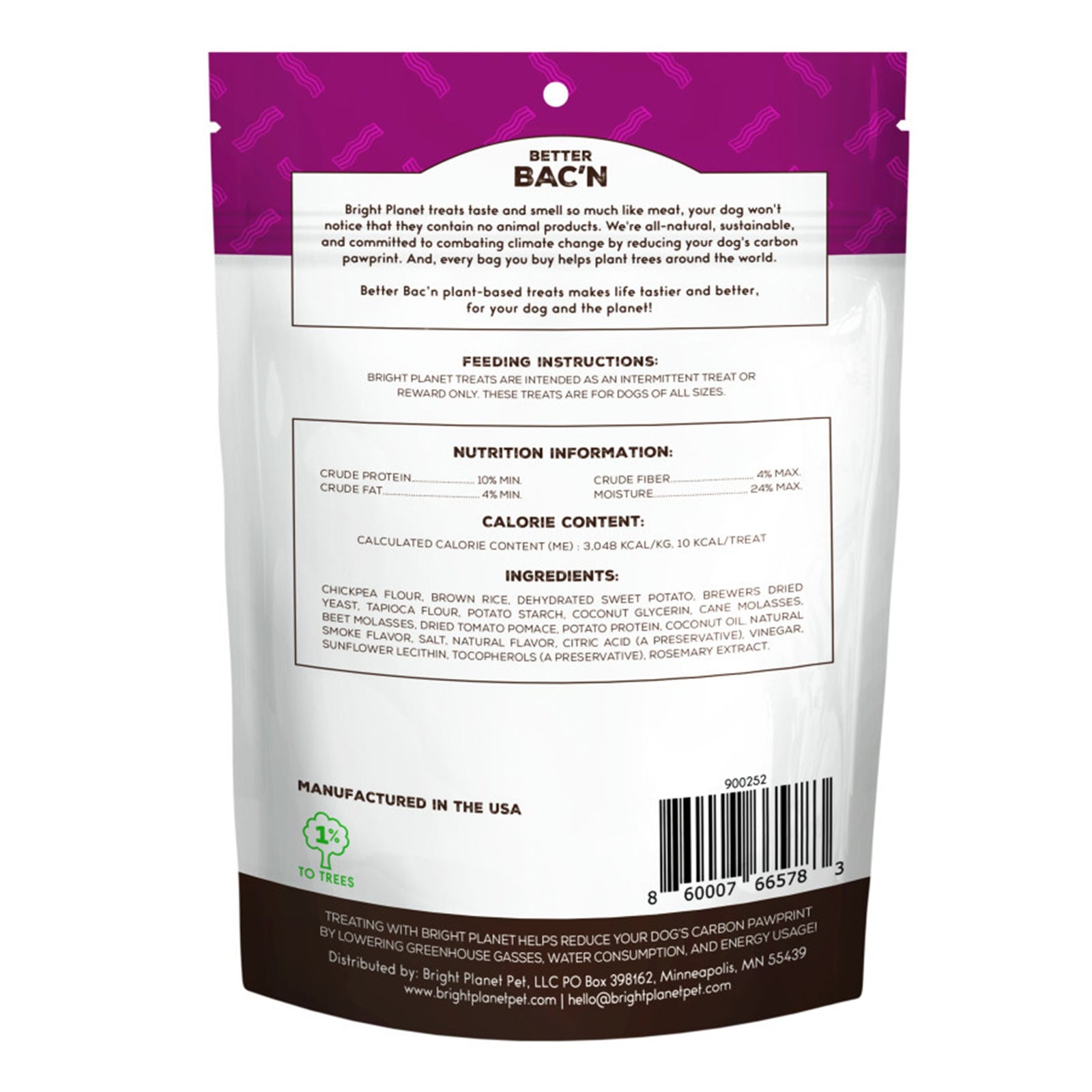 Back of Bright Planet Better Bac'n Plant-Based Dog Treats 12-oz