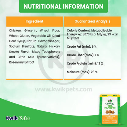 Nutritional Information - Greenies Capsule Pill Pockets Dog Treats Chicken 15.8-oz 60 Count