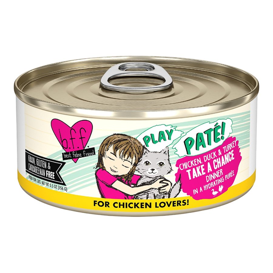 Weruva B.F.F. PLAY Paté Chicken, Duck & Turkey Take A Chance Dinner in a Hydrating Purée Wet Cat Food 5.5-oz, Kwik Pets