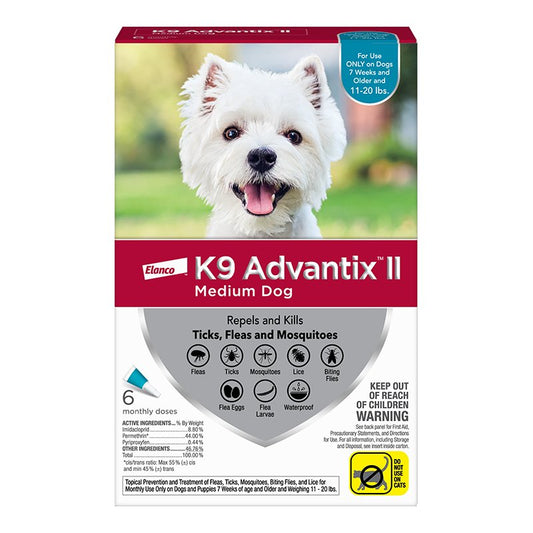 K9 Advantix II Dog Medium 11-20 lb Teal 6 Pack, Elanco