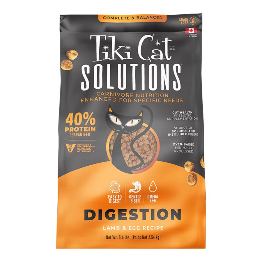Tiki Pets Cat Solutions Digestion Grain-Free Dry Cat Food Lamb & Egg 5.6-lb, Kwik Pets