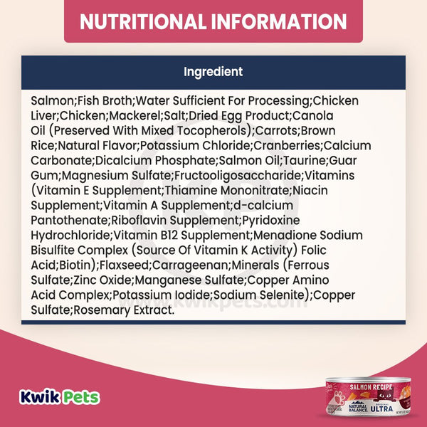 Ingredients of Natural Balance Pet Foods Original Ultra Canned Wet Cat Food Salmon 5.5-oz