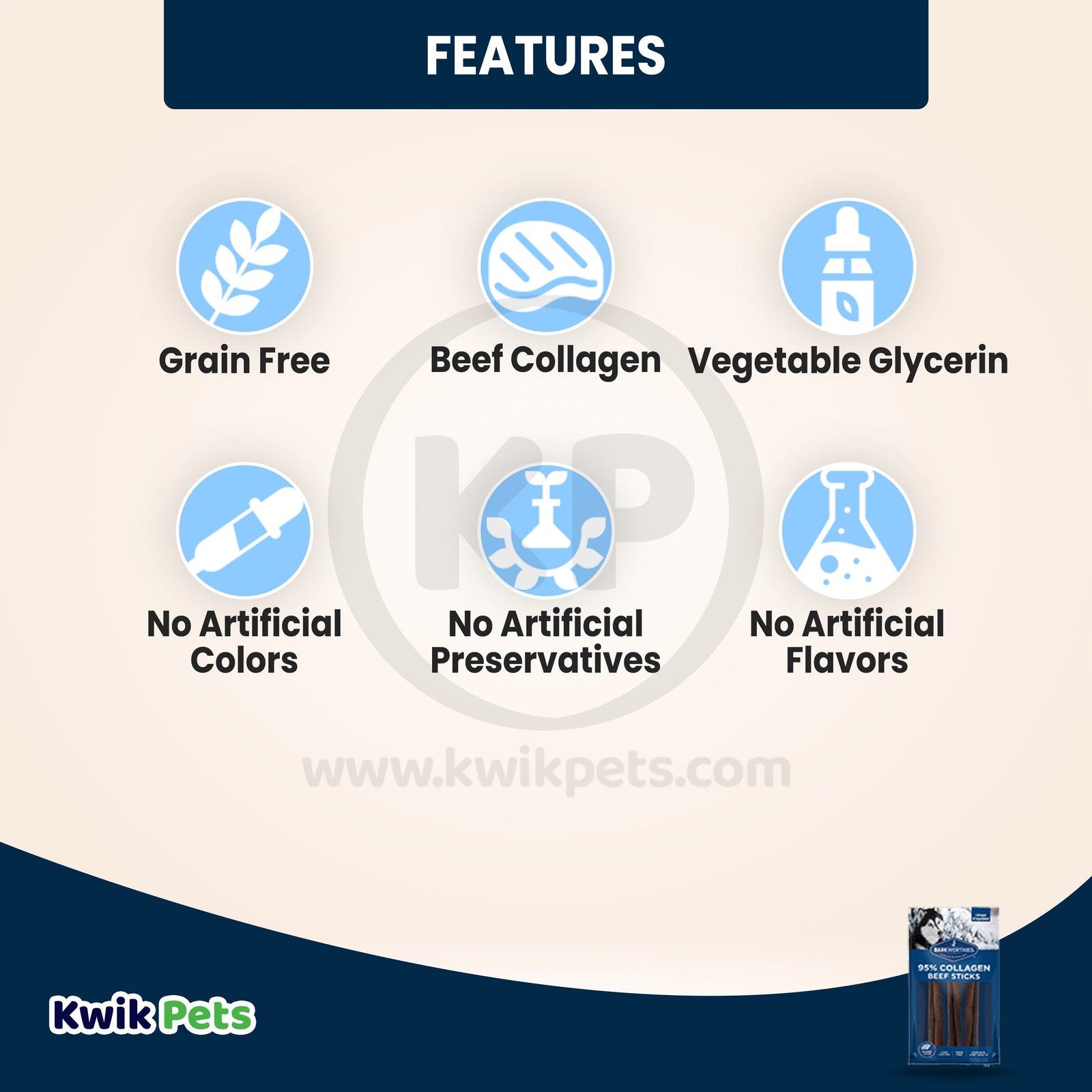 Features of Barkworthies 6" Beef Collagen Daily Health Boost Dog Sticks 3 Count 2-oz