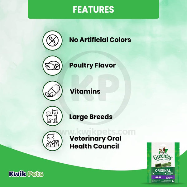 Features of Greenies Original Dog Dental Treats Large 6-oz 4 Count