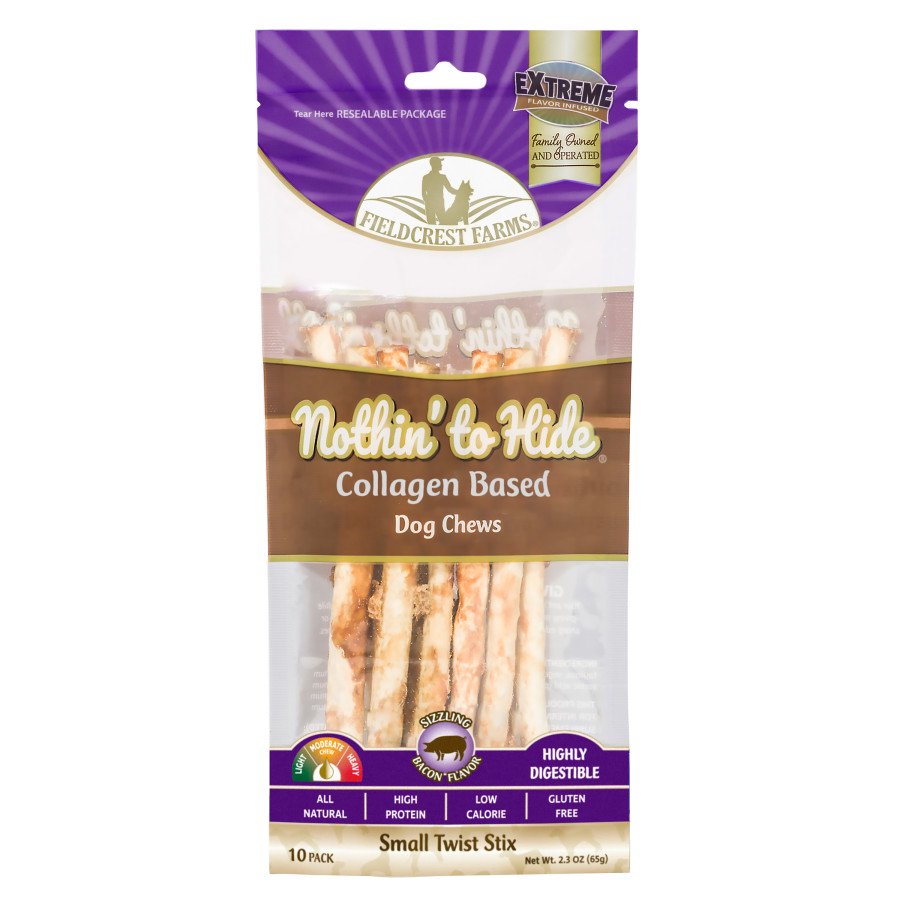 Fieldcrest Farms Nothin' To Hide Small Twist Stix Dog Treat Bacon 10 count 2.3-oz, Kwik Pets