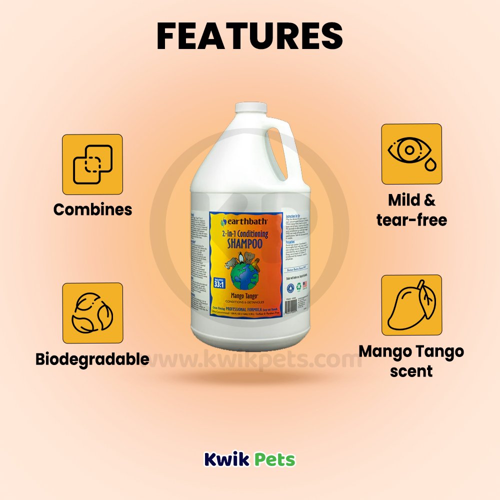 Features of Earthbath 2-in-1 Conditioning Pet Shampoo Mango Tango 128-oz