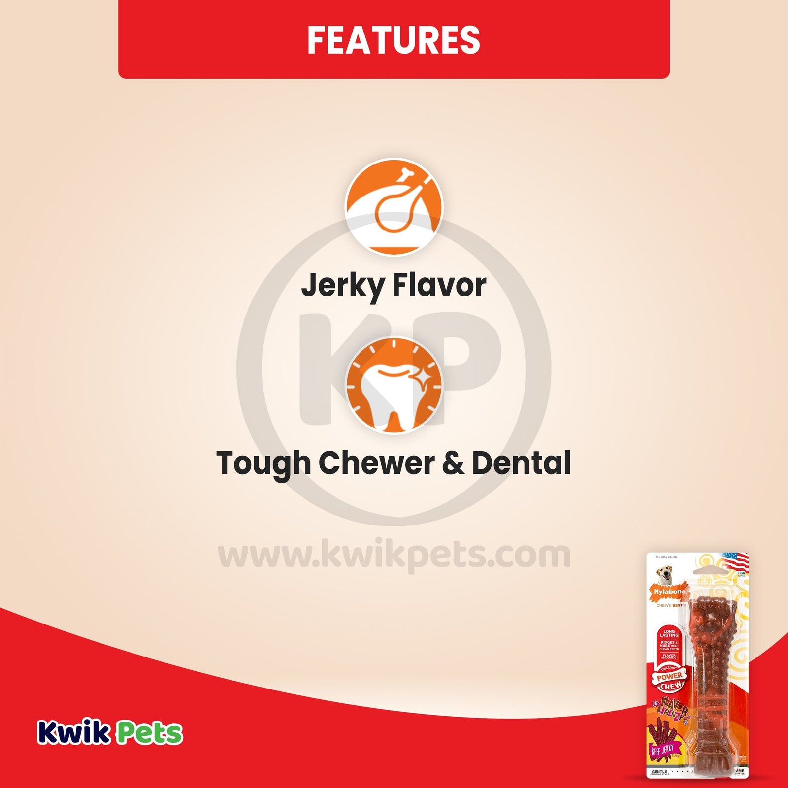 Featurexs of Nylabone Flavor Frenzy Power Chew Durable Dog Toy Beef Jerky XL/Souper - 50+ lbs