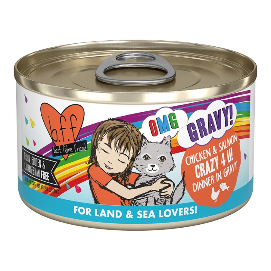Weruva B.F.F. OMG Chicken & Salmon Crazy 4 U! Dinner in Gravy Wet Cat Food 2.8-oz, Kwik Pets