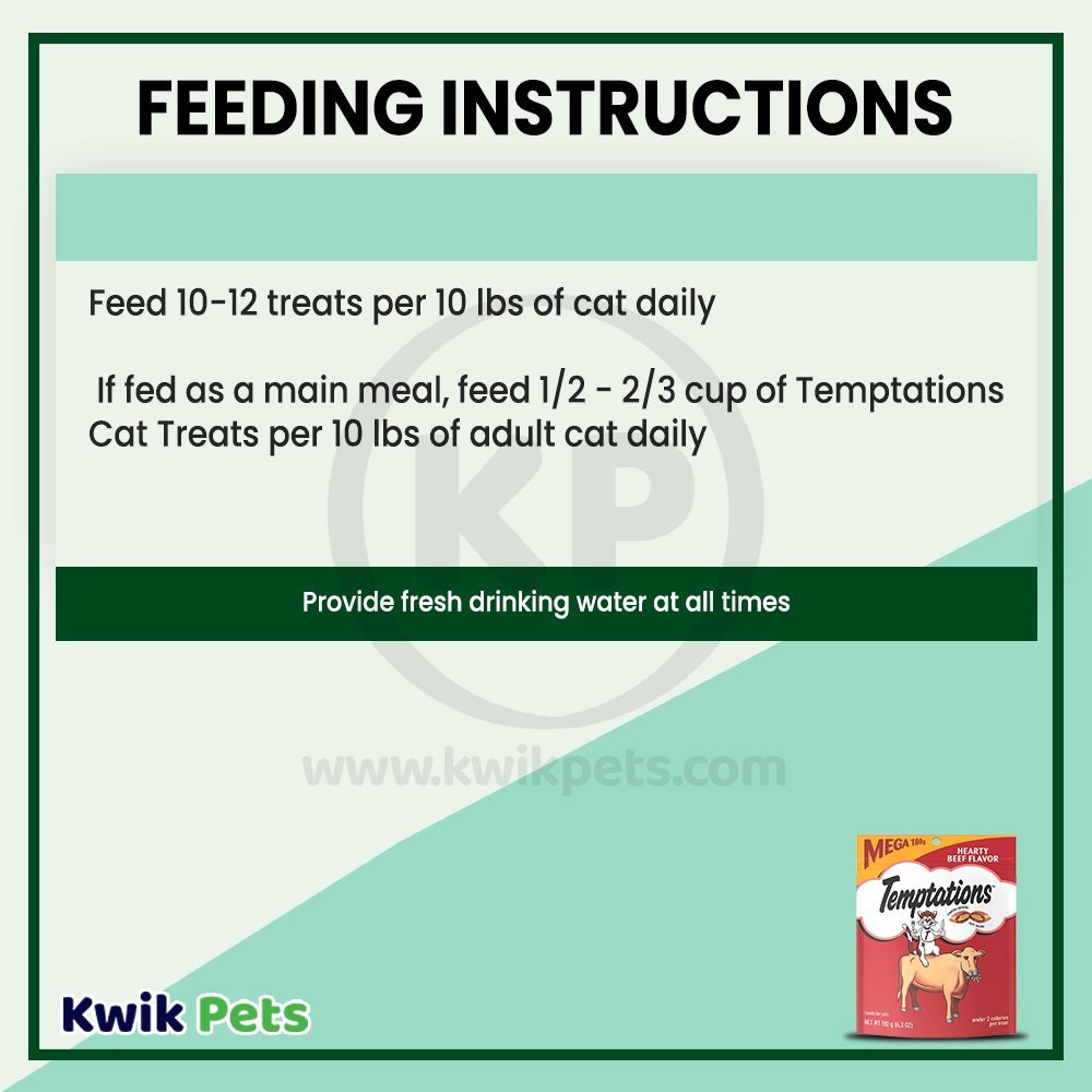 Feeding Instruction - Temptations Classics Crunchy & Soft Adult Cat Treats Hearty Beef 6.3-oz
