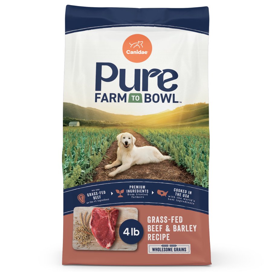 CANIDAE PURE Farm to Bowl Adult Dry Dog Food Grass-Fed Beef & Barley 4-lb