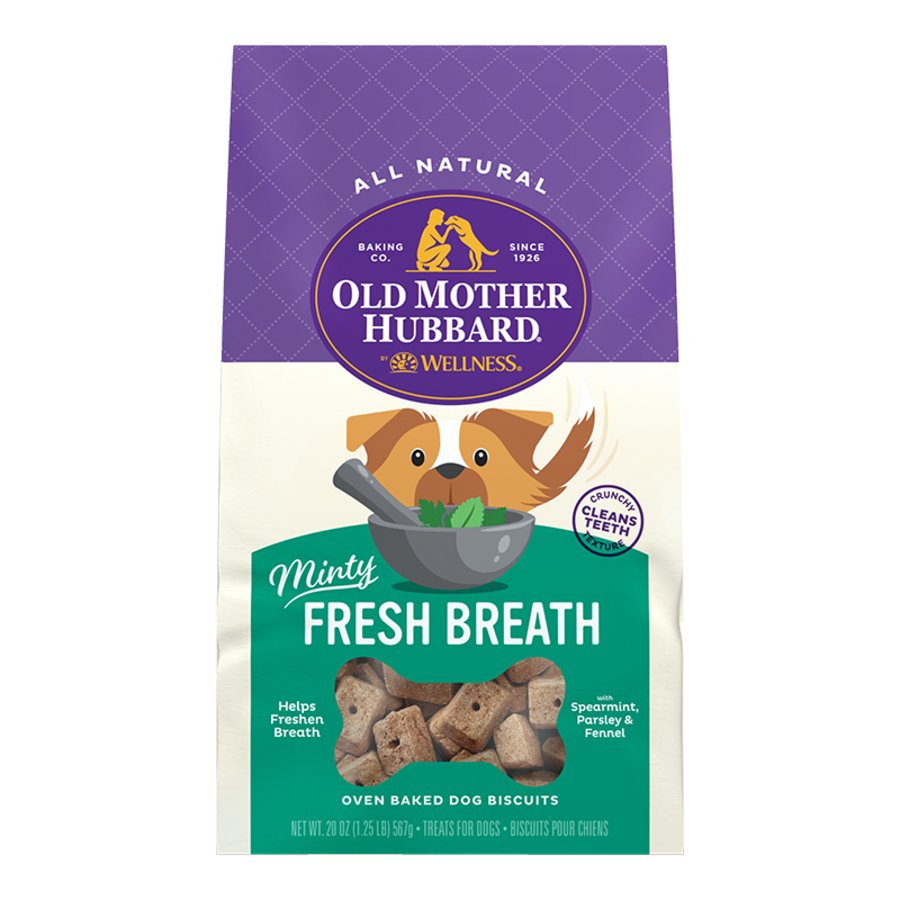 Old Mother Hubbard by Wellness Classic Mother's Solutions Minty Fresh Breath Natural Mini Oven-Baked Biscuits Dog Treats 20-oz, Kwik Pets