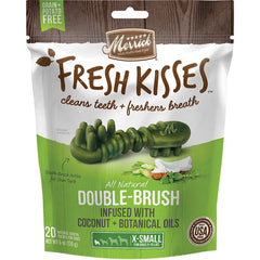 Merrick Fresh Kisses Natural Double-Brush Infused With Coconut + Botanical Oils Dental Dog Treats Extra Small Dogs 20 Count