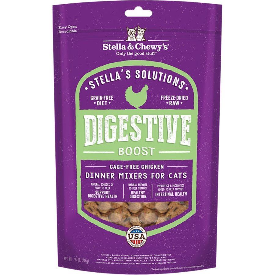 Stella & Chewy's Stella's Solutions Freeze-Dried Raw Digestive Support Cat Food Cage-Free Chicken Recipe 7.5-oz, Kwik Pets