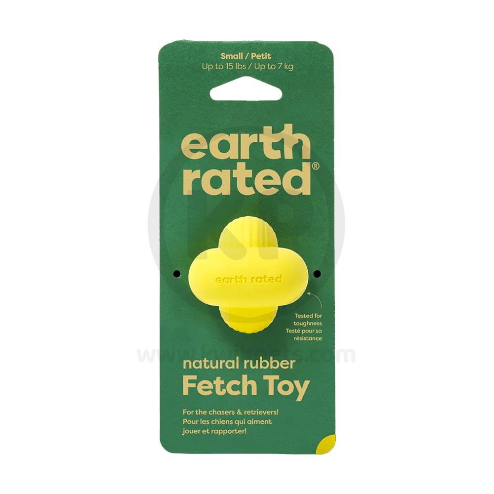 Front of Earth Rated Natural Rubber Dog Fetch Toy Yellow Medium