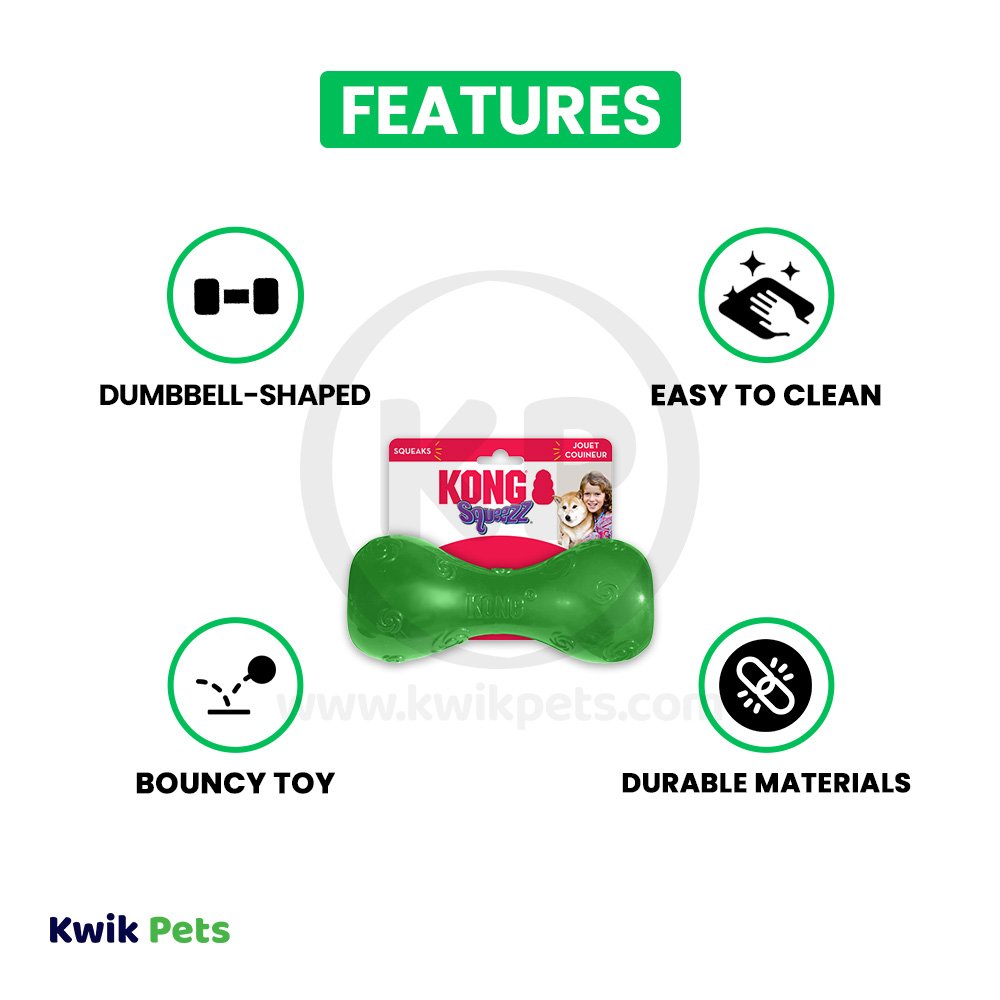 KONG Squeezz Dumbbell Dog Toy Assorted Large, Kwik Pets