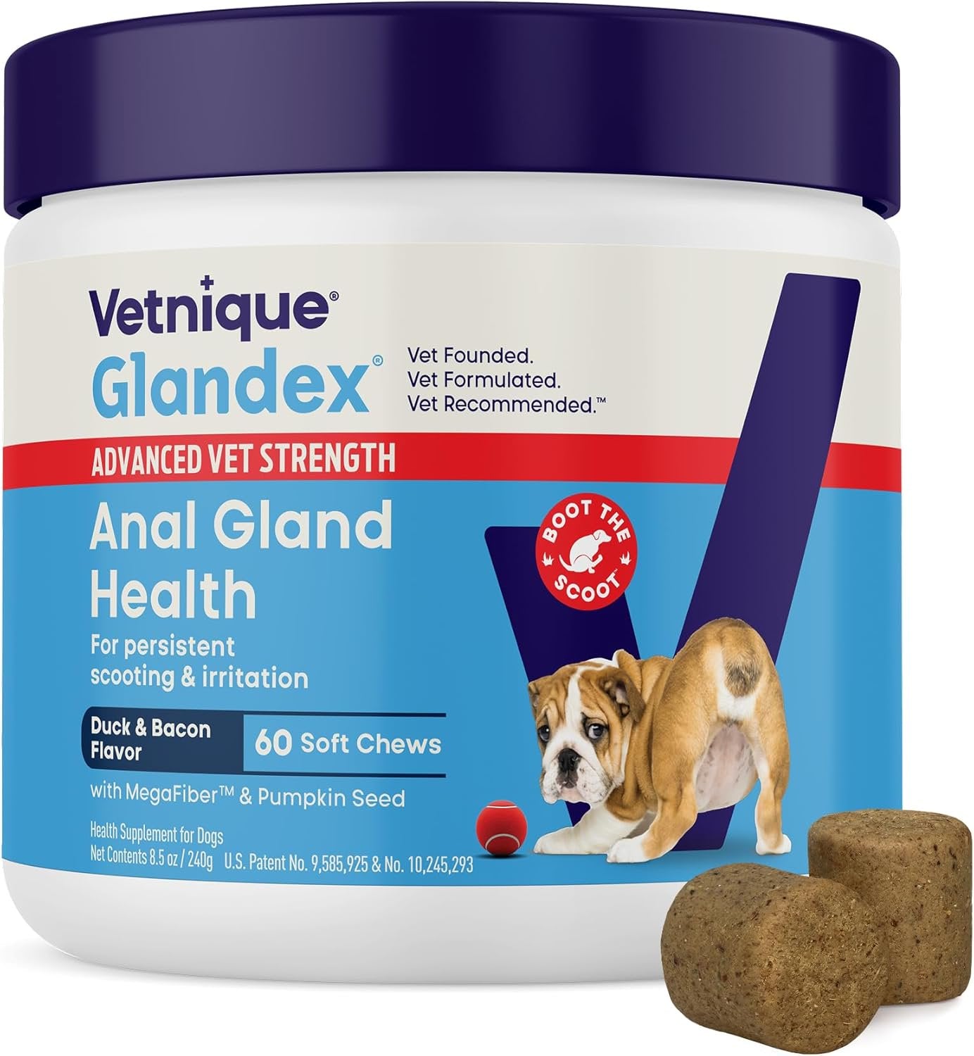 Vetnique Glandex Advanced Vet Strength Anal Gland Soft Chews for Dogs Duck & Bacon 60 Count 8.5-oz