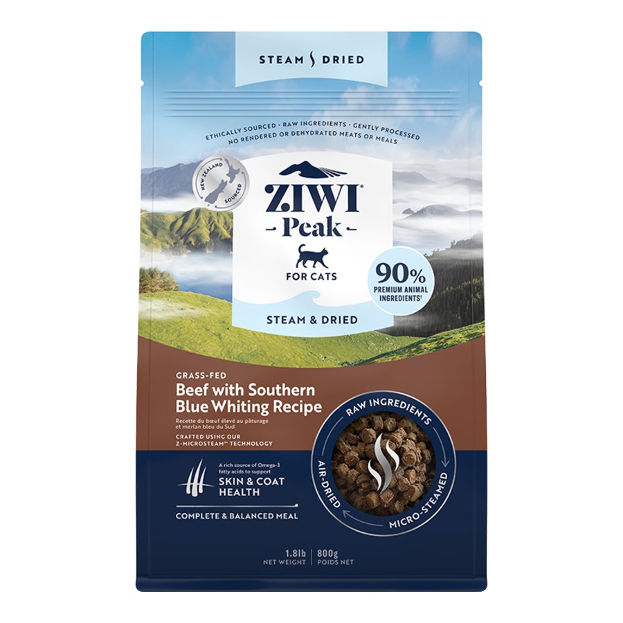 Ziwi Peak Steam & Dried Cat Food Beef with Southern Blue Whiting Recipe 1.8-lb