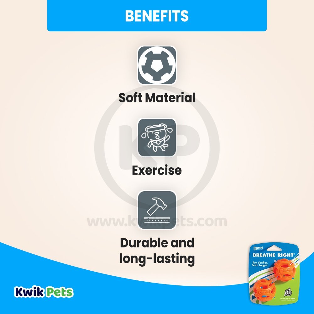 Chuckit! Breathe Right Fetch Ball Dog Toy Orange Small 2 Count, Kwik Pets