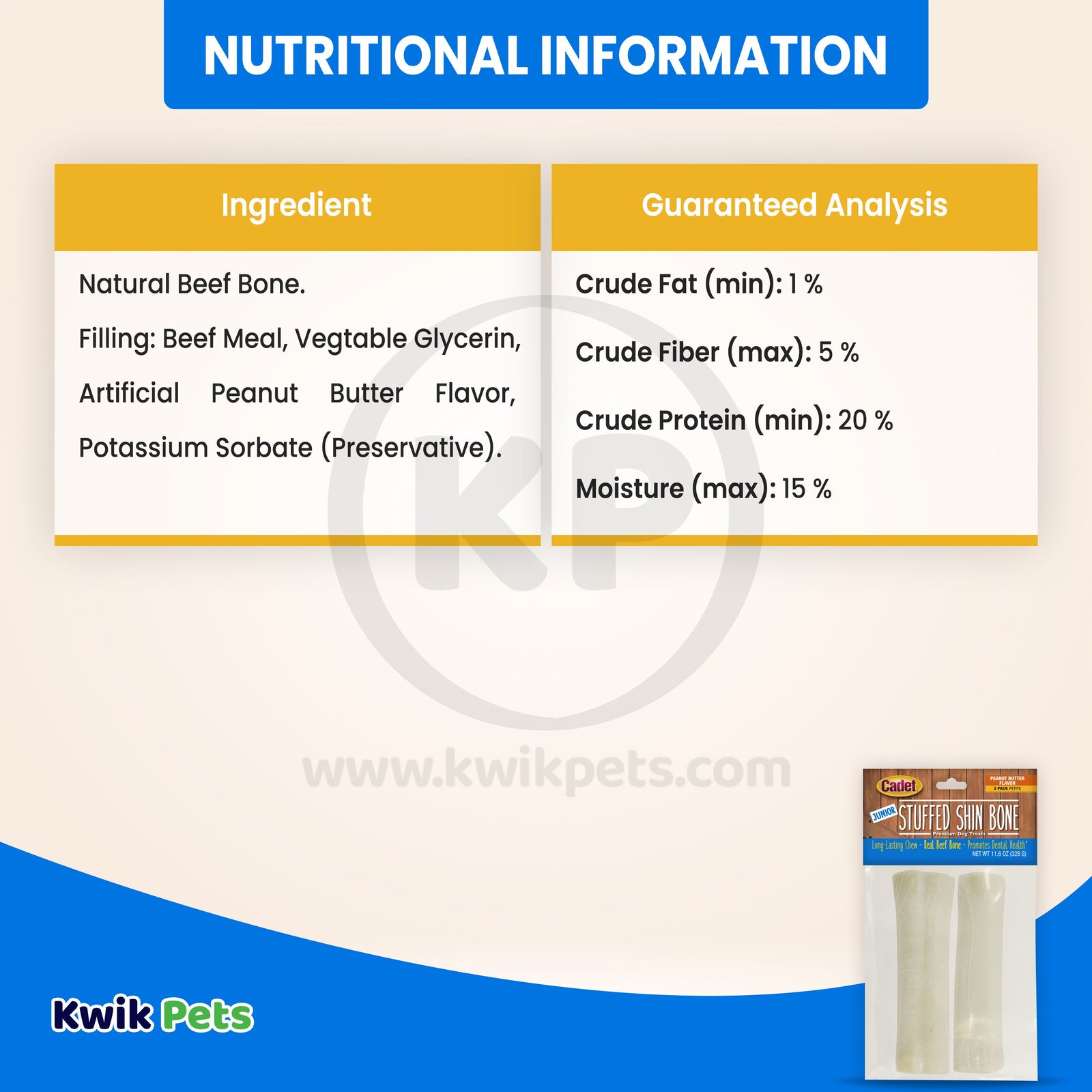 Information about Cadet Junior Stuffed Shin Bones Dog Chews Made with Peanut Butter Petite 2-ct 11.6-oz