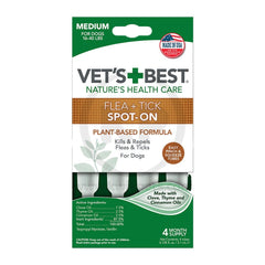Vet's Best Flea & Tick Spot-On Drops for Dogs Up To 15 lbs 4 Count 3.1 ml