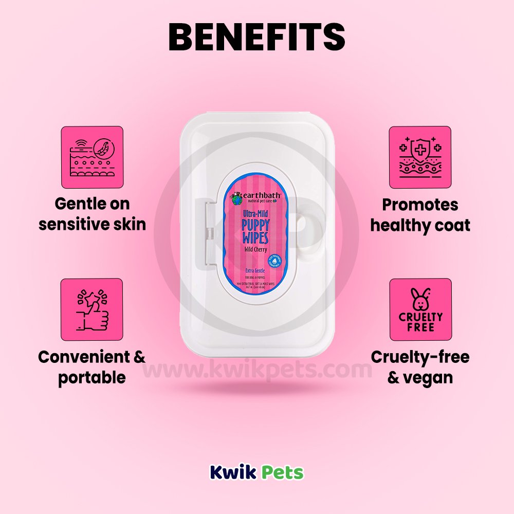 Benefits of Earthbath Ultra-Mild Puppy Wipes Wild Cherry 100 Count