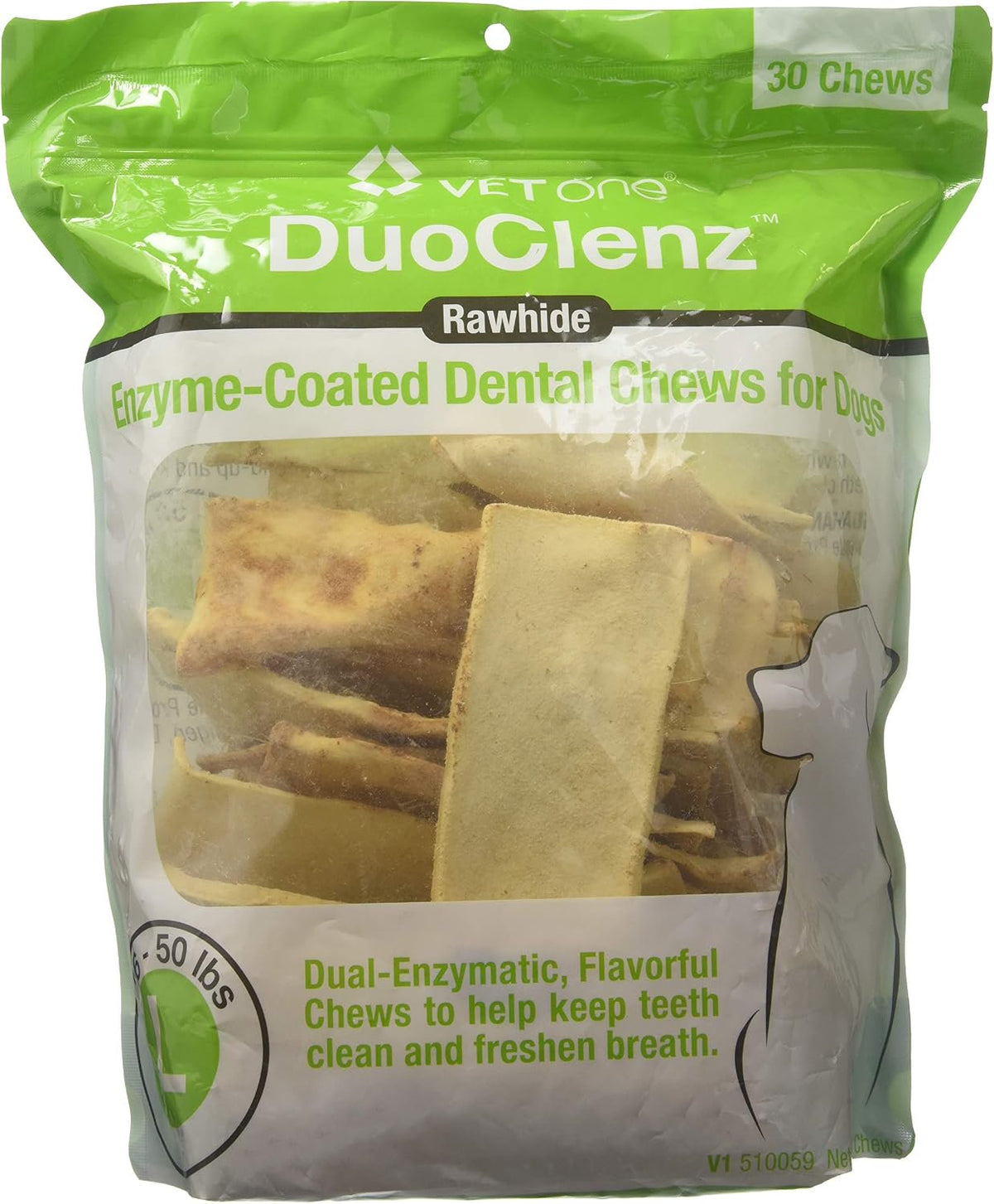 VetOne DuoClenz Rawhide Enzyme Coated Dental Chews for Dogs Large 30 Count