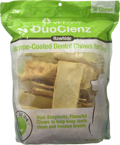 VetOne DuoClenz Rawhide Enzyme Coated Dental Chews for Dogs Large 30 Count