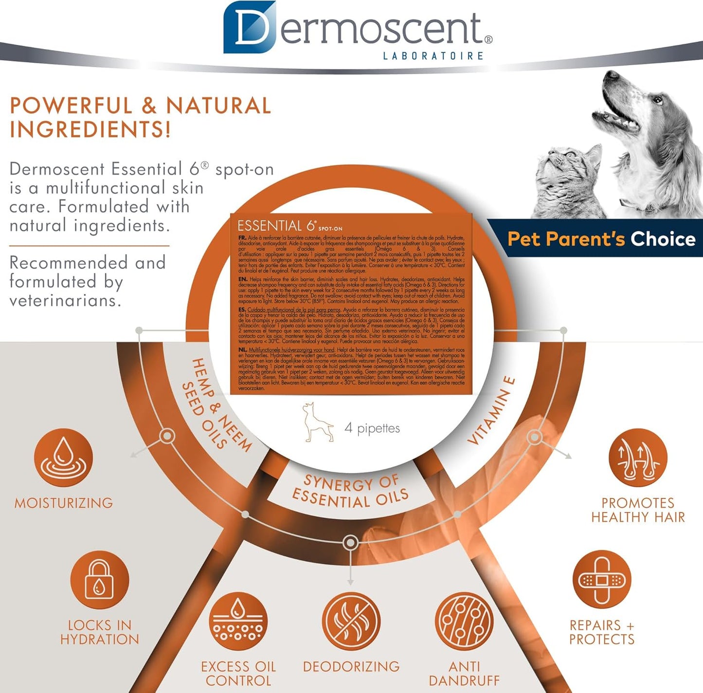 Dermoscent Essential 6 Spot-on Skin Care for Dogs 22 to 45 lbs