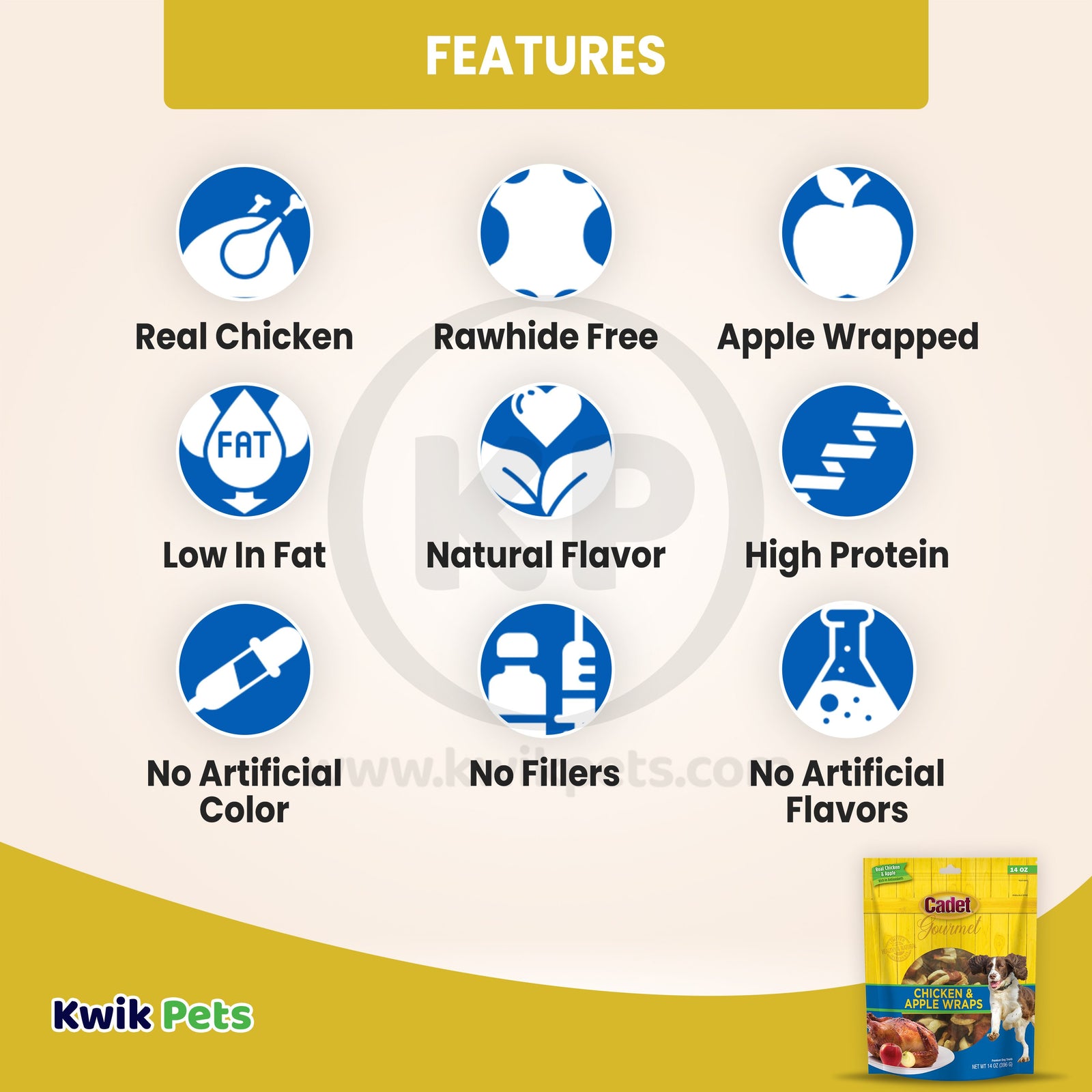 Features of Cadet Gourmet Chicken & Apple Wrapped Dog Treats 14-oz