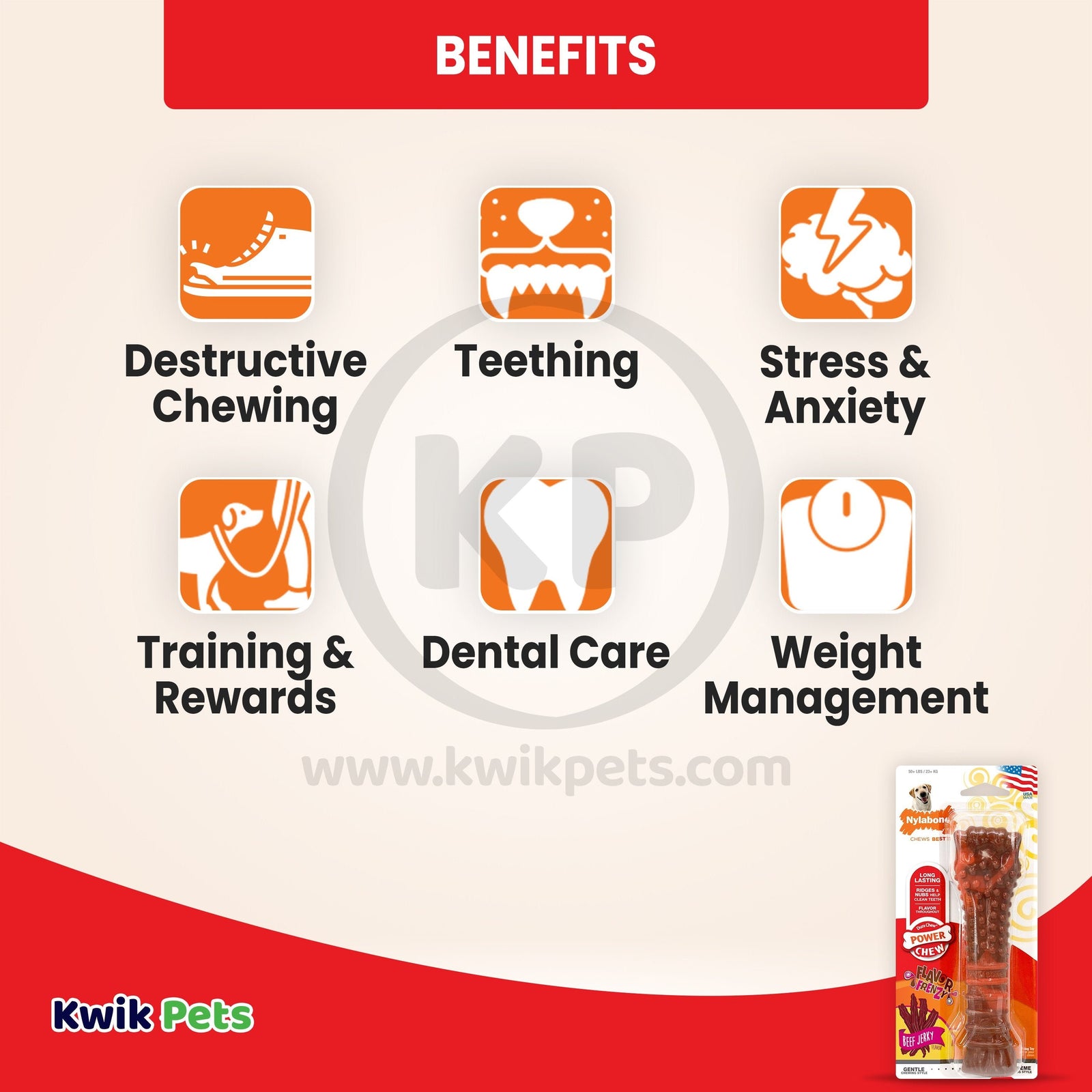 Benefits of Nylabone Flavor Frenzy Power Chew Durable Dog Toy Beef Jerky XL/Souper - 50+ lbs