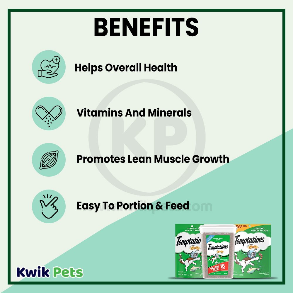 Benefits of Temptations Classics Crunchy & Soft Adult Cat Treats Seafood Medley 16-oz