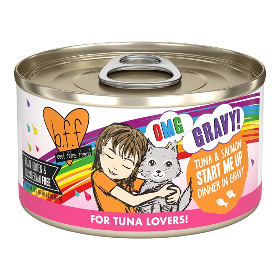 Weruva B.F.F. OMG Tuna & Salmon Start Me Up Dinner in Gravy Wet Cat Food 2.8-oz, Kwik Pets