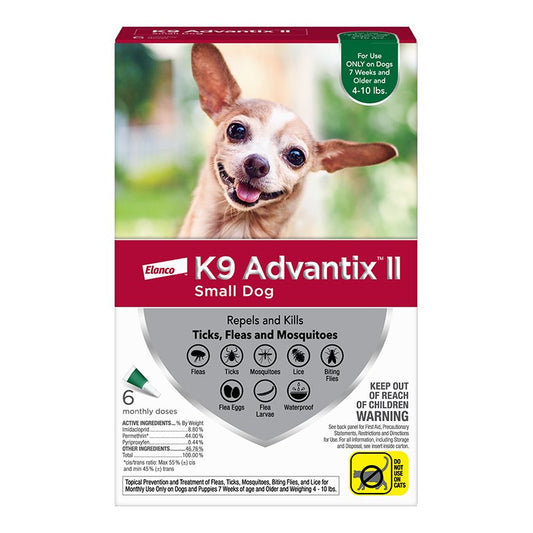 K9 Advantix II Dog Small 4-10 lb Green 6 Pack, Elanco