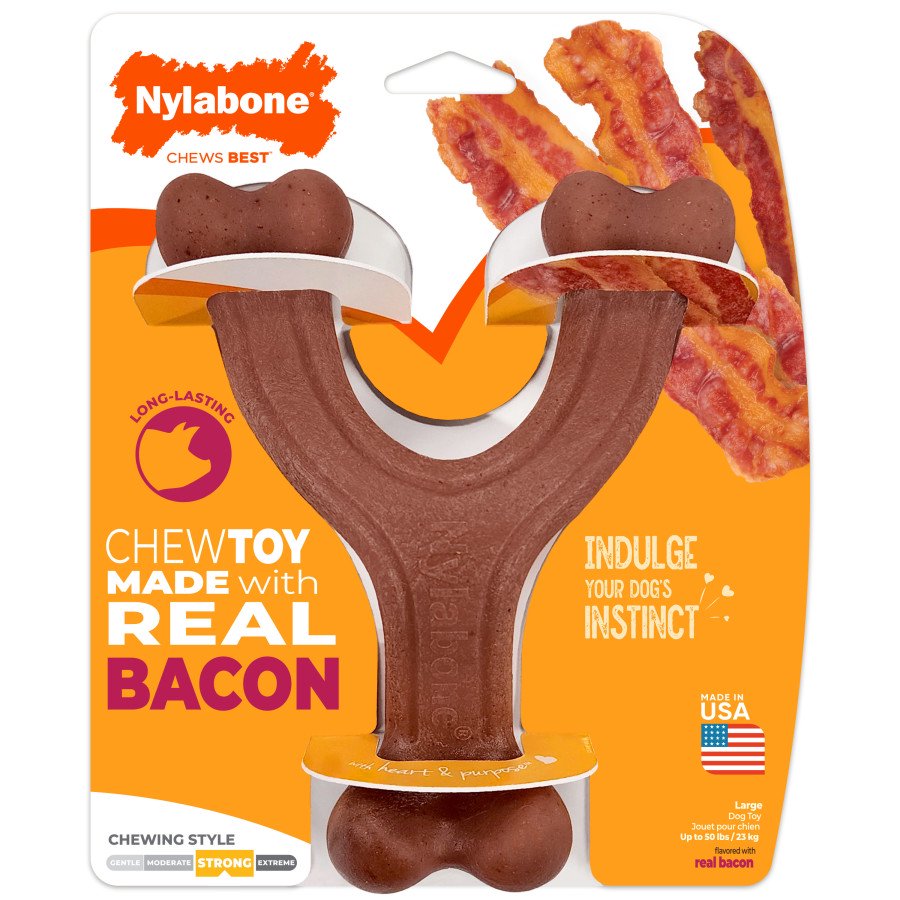 Nylabone Strong Chew Wishbone Real Bacon Dog Chew Toy Large - Up to 50 lbs