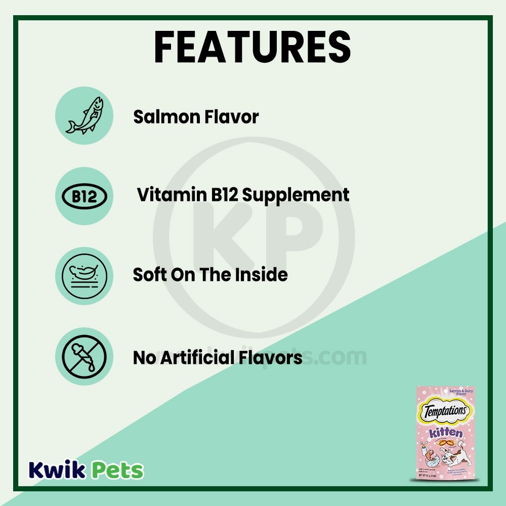 Features - Temptations Kitten Cat Treat Salmon & Dairy 3-oz