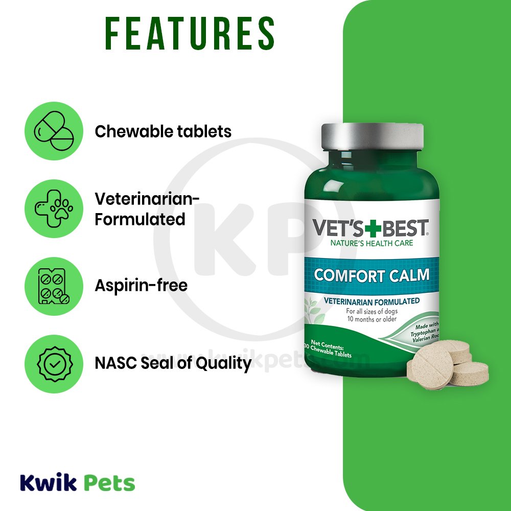 Vet's Best Comfort Calm Chewable Tablets Calming Supplement for Dogs, 30 Ct, Vet's Best
