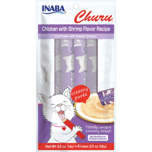 Inaba Churu Creamy Purée Lickable Cat Treats Chicken with Shrimp Recipe 0.5-oz Tubes 4 Count, Kwik Pets