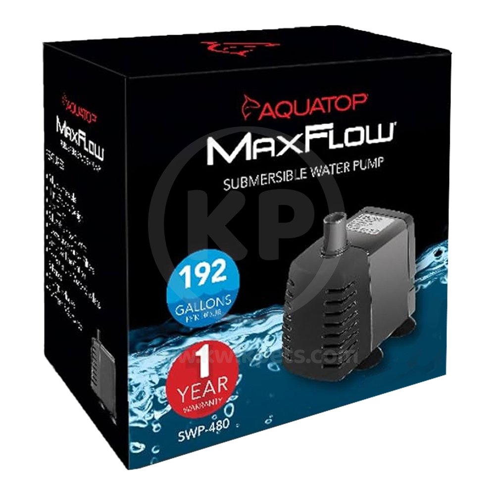 Aquatop SWP-480 192 GPH MaxFlow Submersible Water Pump Black, Kwik Pets