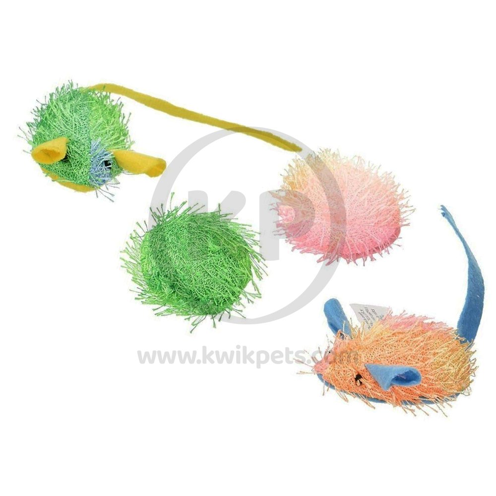 Ethical Pet Spot Stringy Mice & Ball Cat Toy with Catnip Assorted 4 Count