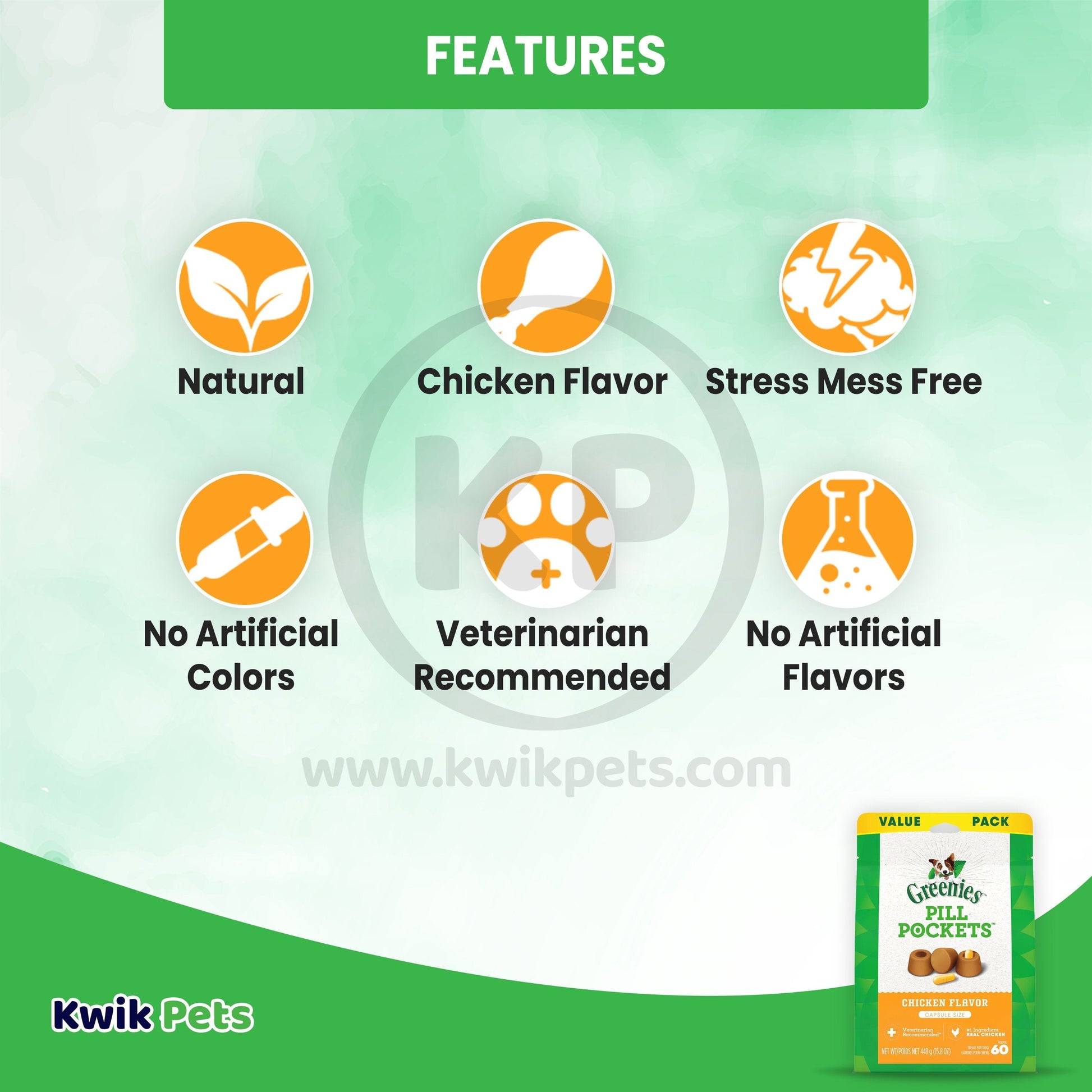 Features - Greenies Capsule Pill Pockets Dog Treats Chicken 15.8-oz 60 Count