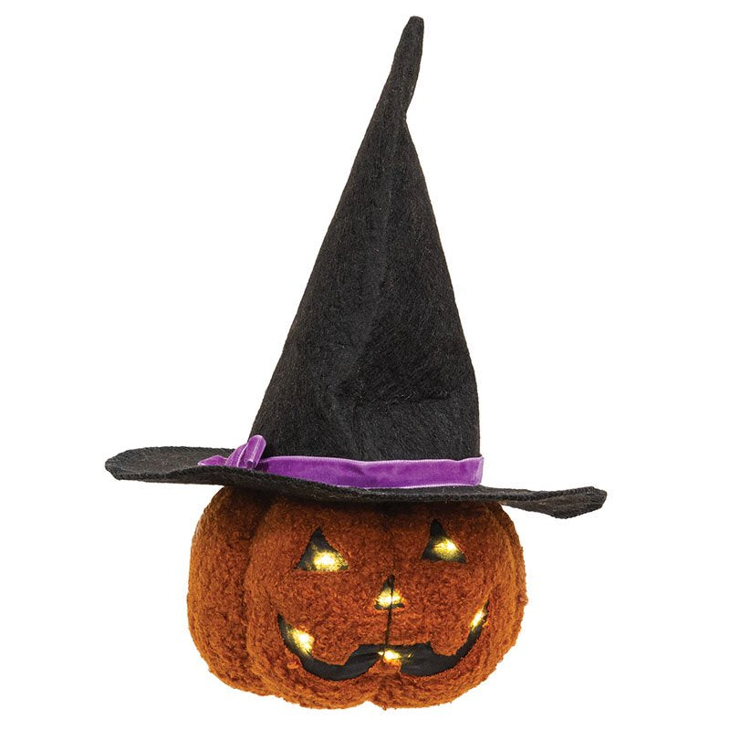 Bright Ideas Plush Witch Hat Jack-O’-Lantern with Led Lights Halloween Decor