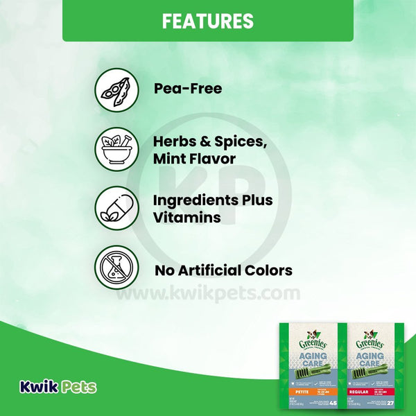 Features of Greenies Aging Care Dental Dog Treats Petite 27-oz 45 Count