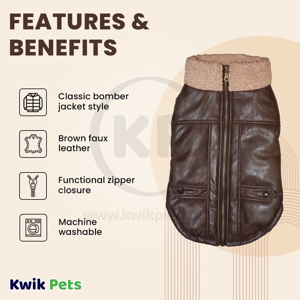 Fashion Pet Bomber Jacket Brown Medium, Kwik Pets