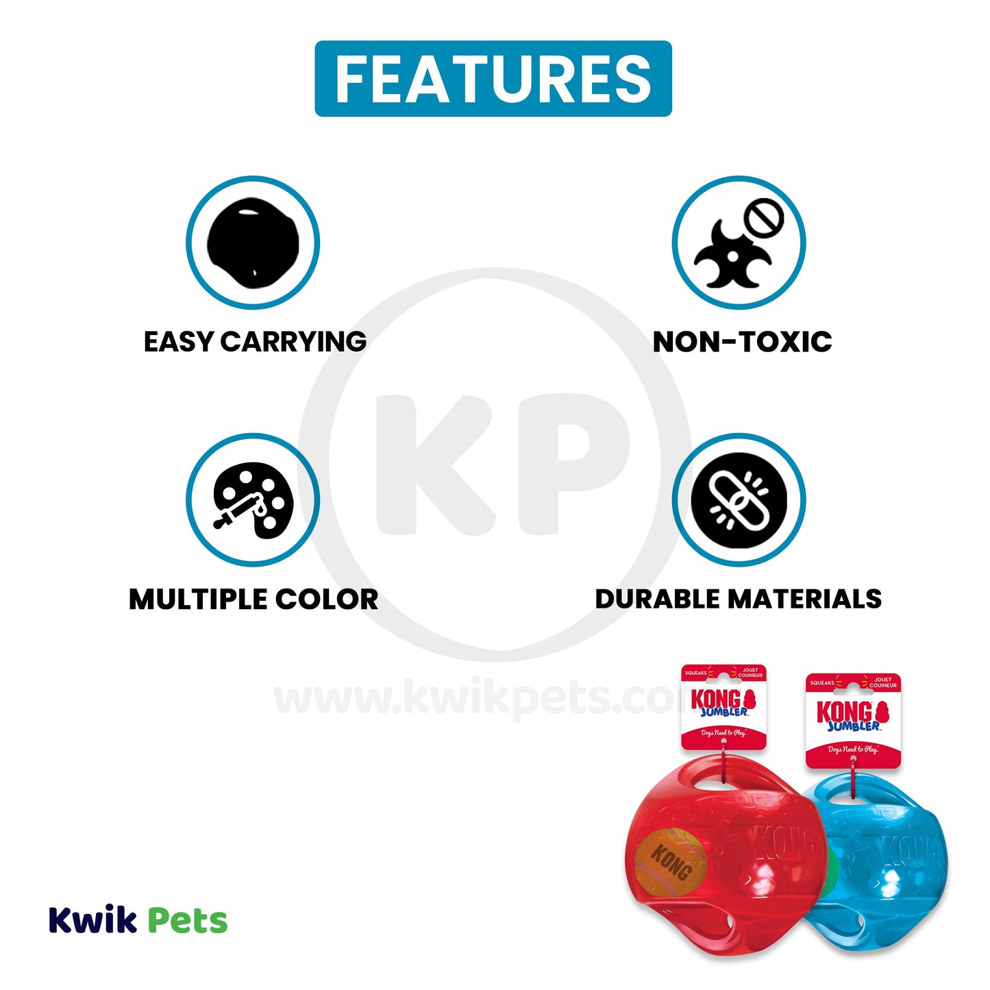 KONG Jumbler Dog Toy Ball Assorted Medium/Large, Kwik Pets