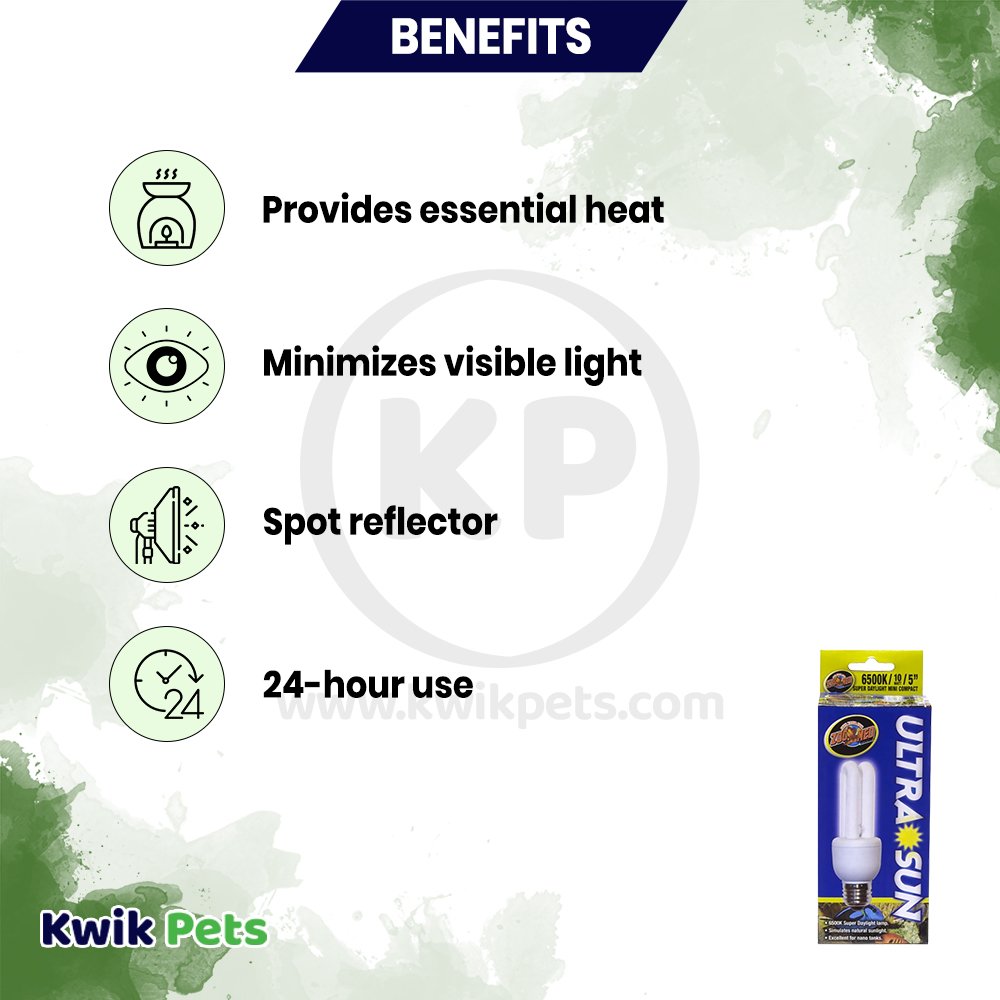 Zoo Med Ultra Sun Super Daylight Mini Compact Fluorescent Lamp White 5-in, Kwik Pets